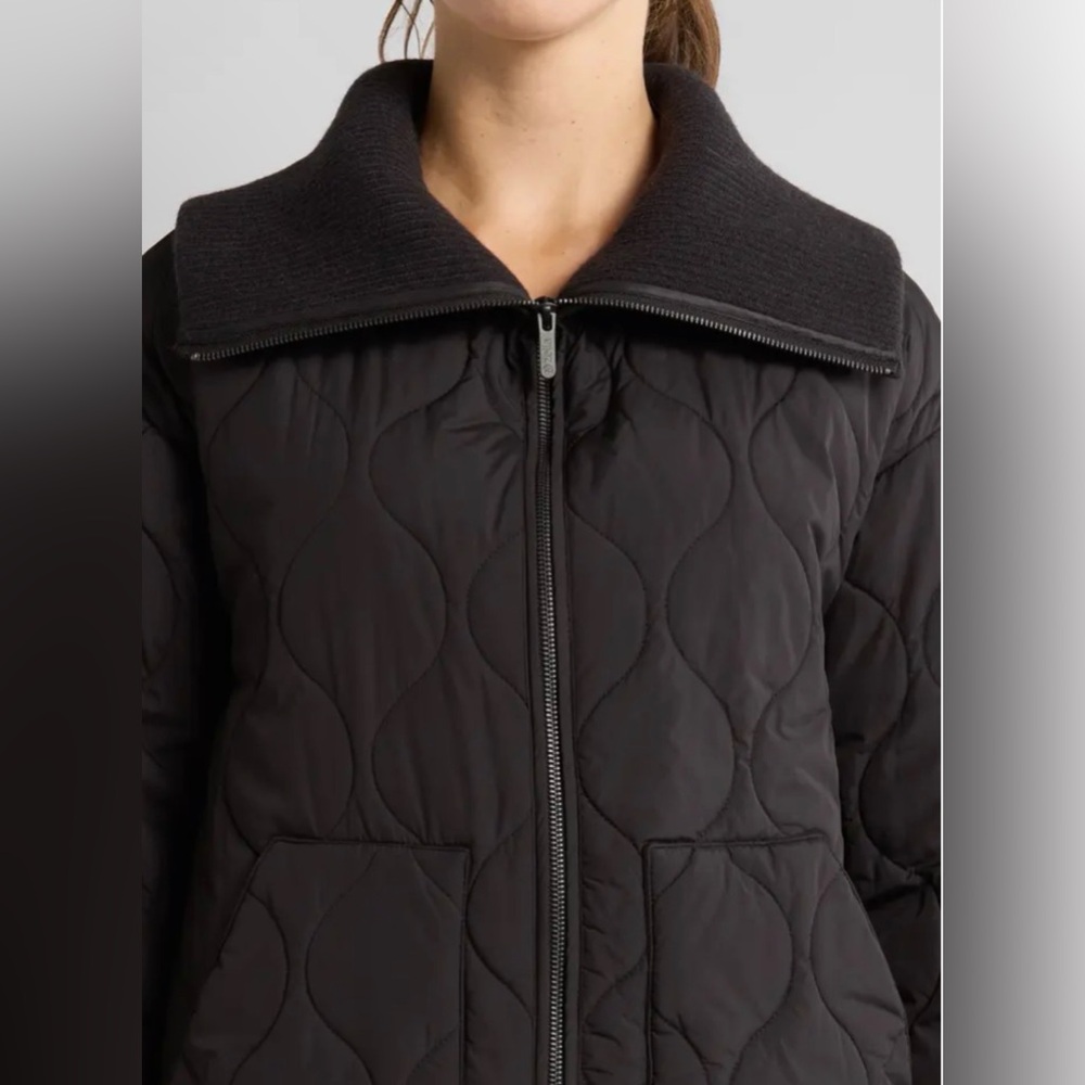 Zella Black Quilted Puffer Jacket with Knit Collar - Picture 4 of 7